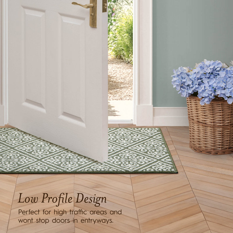 Austell Machine Woven Synthetic Geometric Area Rug in Green/White, Runner 2'2" x 5', Natural/Sage