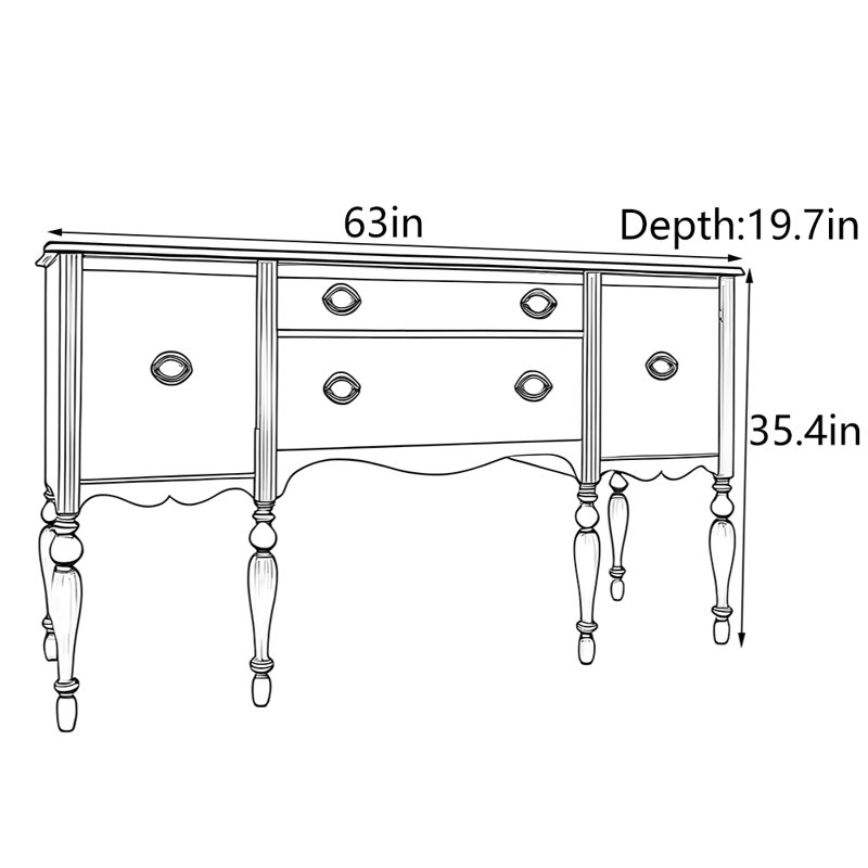 Console American Country Style, H 35,4 po x l 63 po x P 19,7 po
