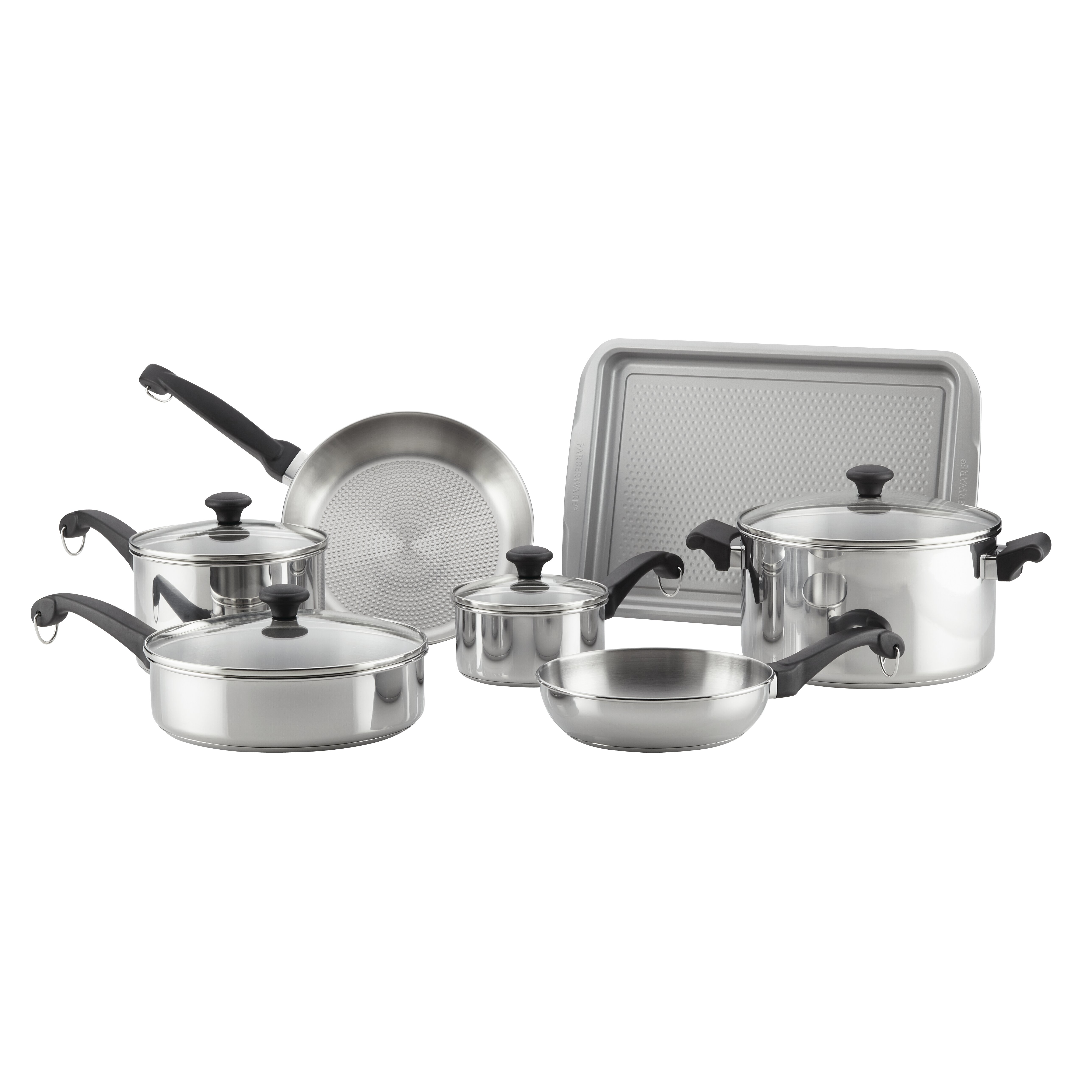 Farberware Classic Traditions Stainless Steel Pots And Ceramic Nonstick  Pans Set, 12 Piece, Silver