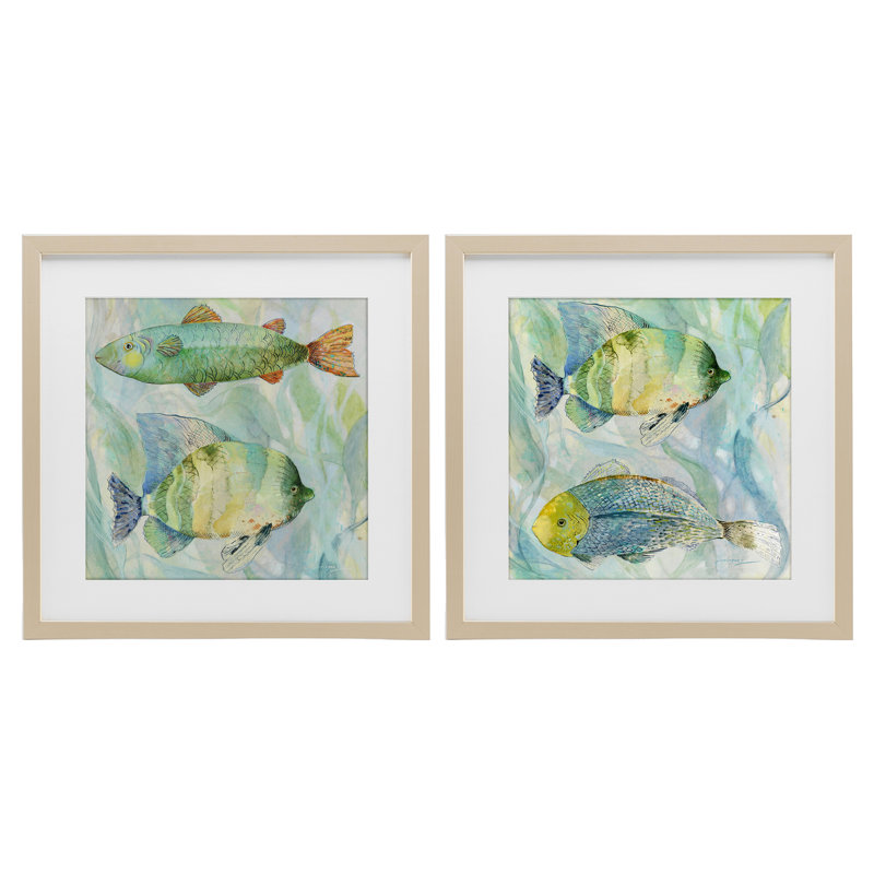 «Sweet Fish Aquatics», ensemble de 2 reproductions encadrées sous verre, conception par Lorenzo Collective, 13 x 13