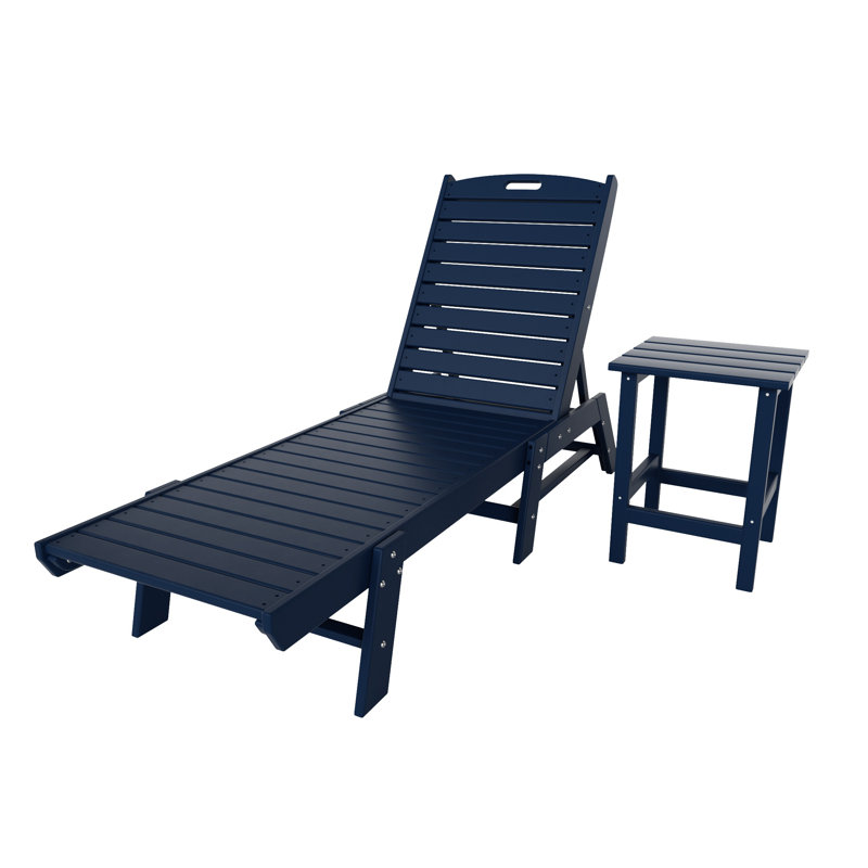 Laguna Outdoor Chaise Lounge with Table, Navy Blue