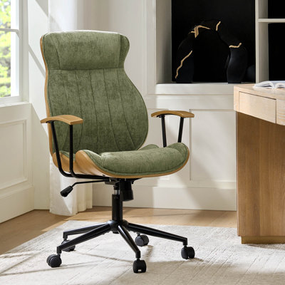 Oswina Gustavo Mid-Century Modern Curved Bentwood High Back Swivel Office Chair with Tilting by George Oliver