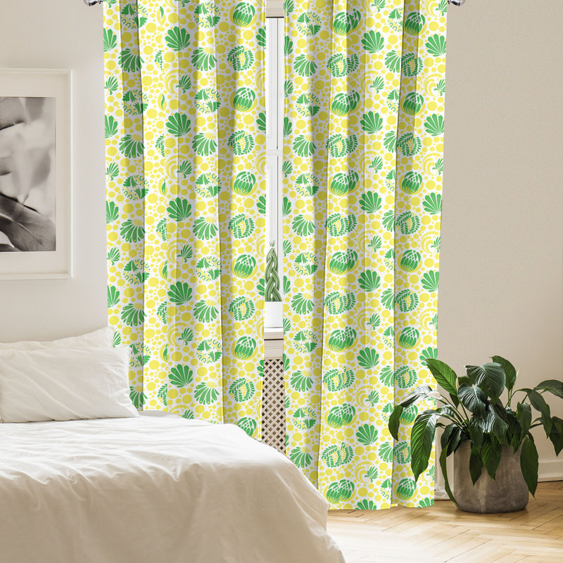 Rideaux 4 panneaux East Urban Home, ornements de motifs de feuilles, moutarde et vert forêt, L 56 po x L 95 po