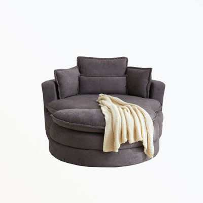 52'Swivel Accent Barrel Modern Beige Sofa Lounge Club Big Round Chair With Storage Ottoman Chenille Fabric For Living Room Hotel With 4 Pillows -  Orren Ellis, A012B8890B9C4D2EAAA44D80FA120F93