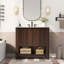 Meuble-lavabo moderne 36 po avec lavabo en céramique, grand rangement, portes à fermeture douce et tablette ouverte, brun foncé-1841800555