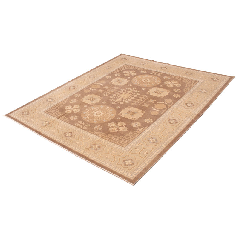 Tapis taupe unique en laine noué à la main 8 pi x 10 pi New Age Angelette
