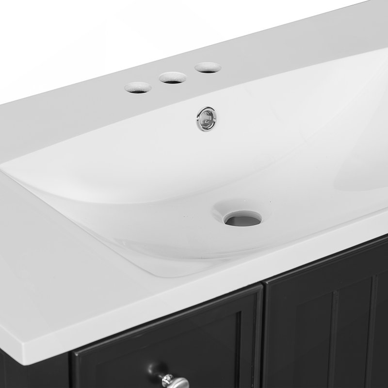 Ensemble de meuble-lavabo 36 po avec lavabo, une armoire et trois tiroirs, bois massif et panneau de fibres à densité moyenne