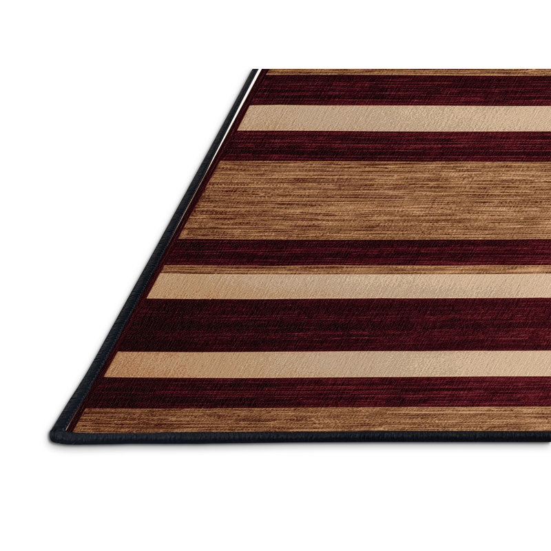 Tapis rouge à rayures horizontales lavable à la machine, Rectangle 5 pi x 8 pi