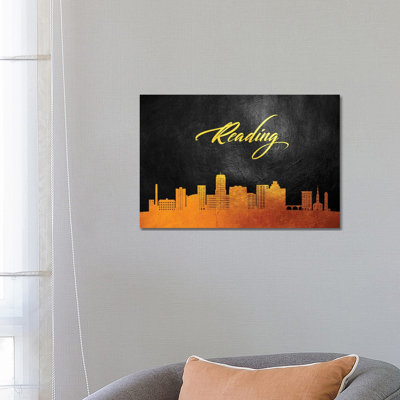 Reading Pennsylvania Gold Skyline 1 Piece Wrapped Canvas Wall Art