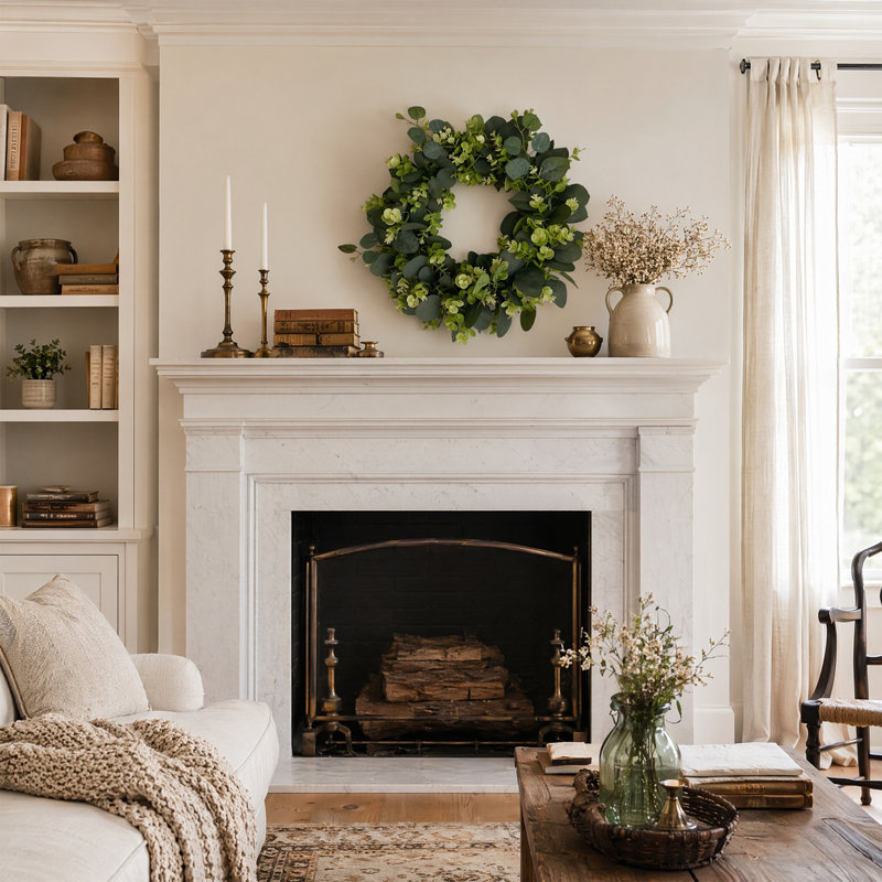 Couronne d'eucalyptus artificiel de 18 pouces, couronne de verdure toutes saisons pour décor rustique maison de campagne printemps été automne