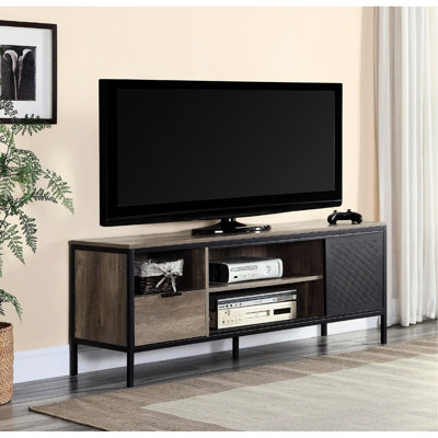 55 - Inch Tv Stand With Rustic Oak And Black Metal Design, 1 Drawer 4 Storage Compartments For 50 59 Entertainment Center Flat Screen Featuring Metal,