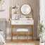 Bureau de maquillage avec miroir rond et lumières-106667670
