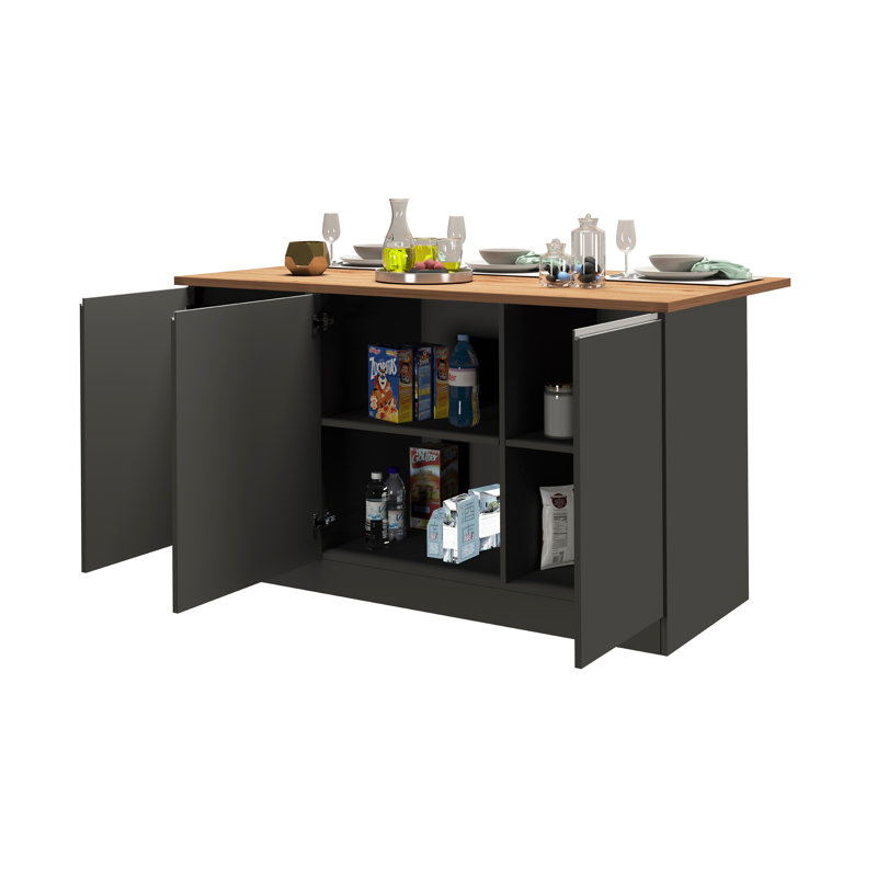 Pameal Wood Kitchen Island, Grey, Oak Wood