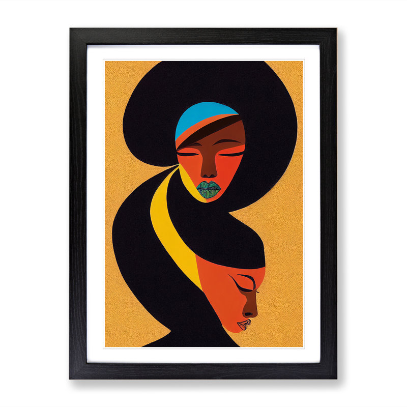 Abstract Woman Faces 1 Piece Single Picture Frame Wall Art, 34cm H x 25cm W x 2cm D, Black