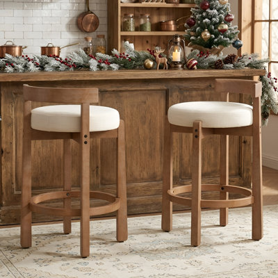 Clayt Mid Century Modern Bar Stool 26.5" Counter Stool Upholstered Barstool with Solid Back and Wood Legs Bar Chair for Kitchen Island Dining Room