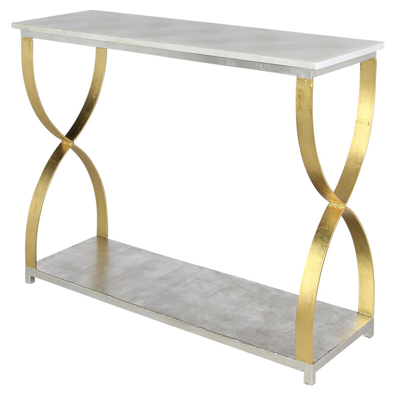 Mary Belle 45" Console Table, Carrera Marble, Silver Leaf/Gold Leaf