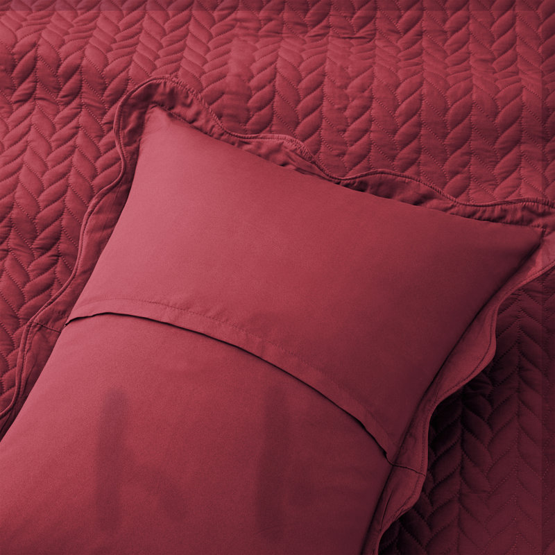 Microfiber Embossed Oversized Bedspread Set With Shams – Modern & Contemporary, Machine Washable, Dust-Resistant, Burgundy