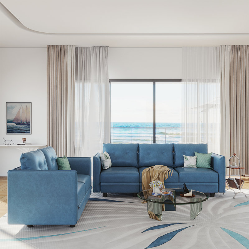 Canapé modulaire avec rangement 2 pièces Zendajas, Mélange de polyester bleu ciel
