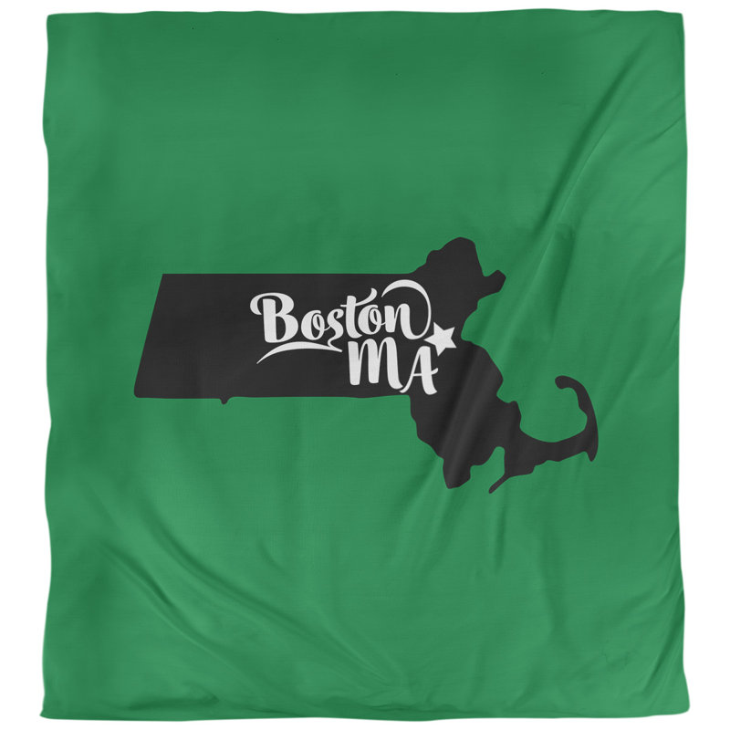Ensemble de housse de couette boston massachusetts, Housse de couette pour grand lit, Vert / Noir, Polyester brossé