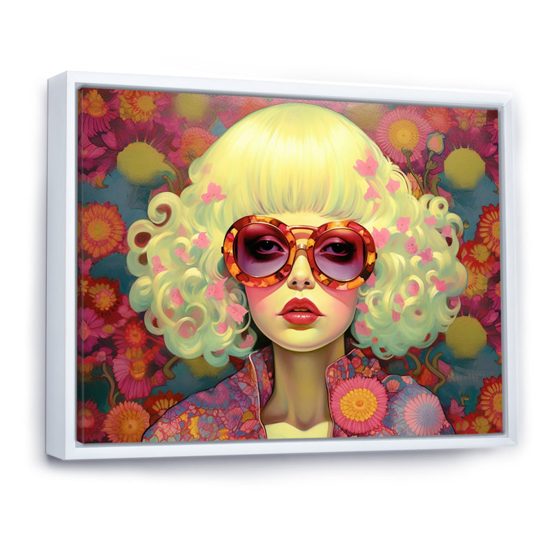 «Retro Cool Discopunk Queen» sur toile, H 24 po x l 32 po x P 1 po, Cadre flottant blanc