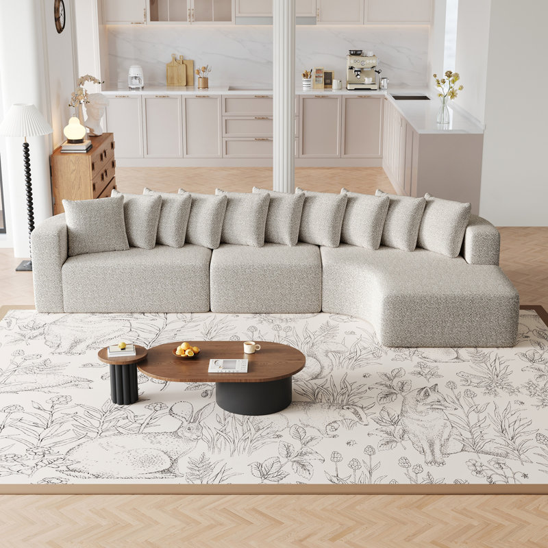Ensemble de canapé modulaire en chenille Boneless de 131,1 pouces, canapé incurvé moderne en forme de nuage, comprend 10 coussins, canapé d'angle en tissu de salon, canapé modulaire en L (méridienne gauche)