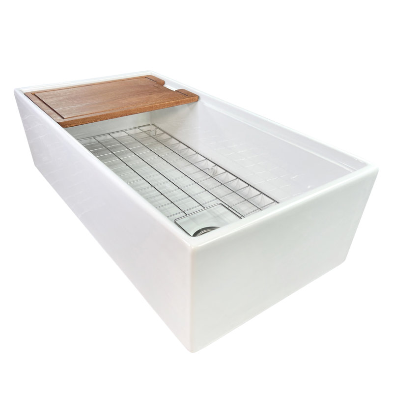 Évier de cuisine à tablier frontal avec crépine, planche à découper, assemblage de drain et grille d'évier L 36 po x l 19 po