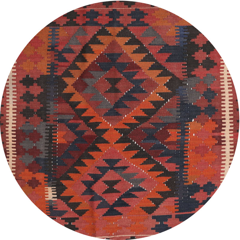 Tapis de zone orange/noir contemporaine, Rond 6 pi