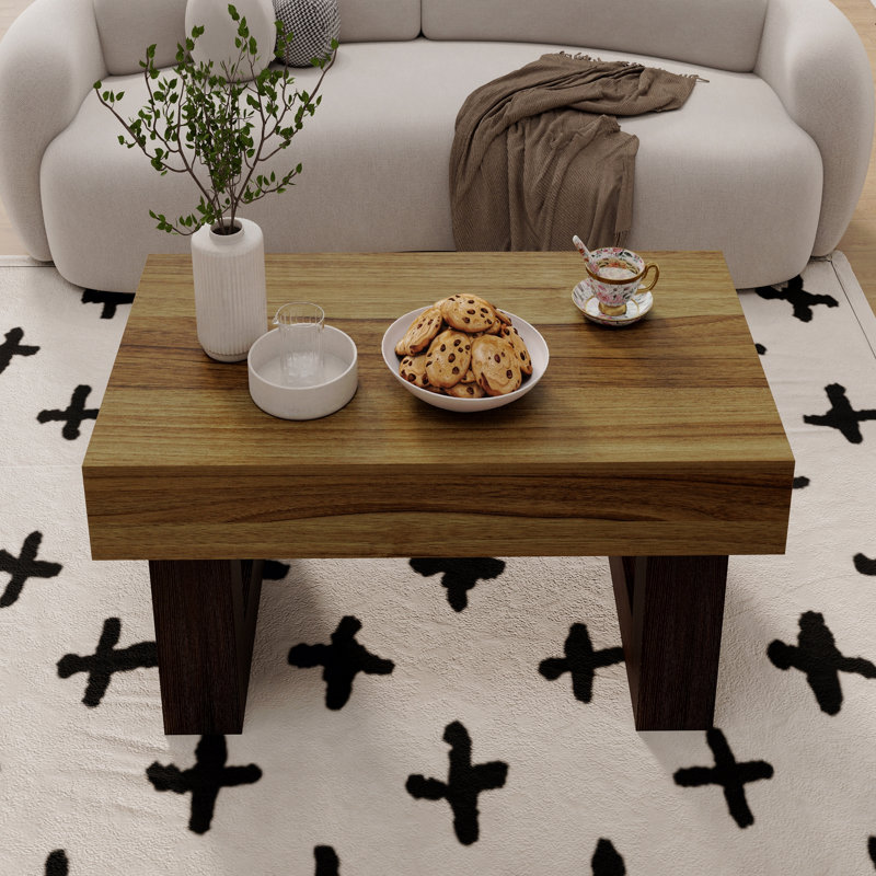 42 Inch Wood Rectangular Coffee Table All Mdf Farmhouse Accent Center Low Cocktail Tea Table With Sturdy Base For Living Room-Rustic Brown