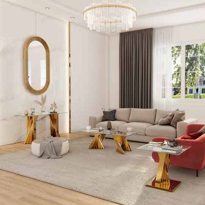 3 Piece Glass And Silver Living Room Table Set