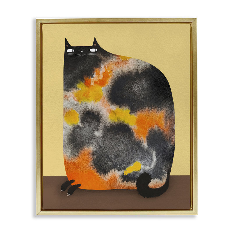 Cadre flottant dilué pour chat Calico, design par Gabriela Avila, Cadre flottant métallique doré, H 31 po x l 25 po