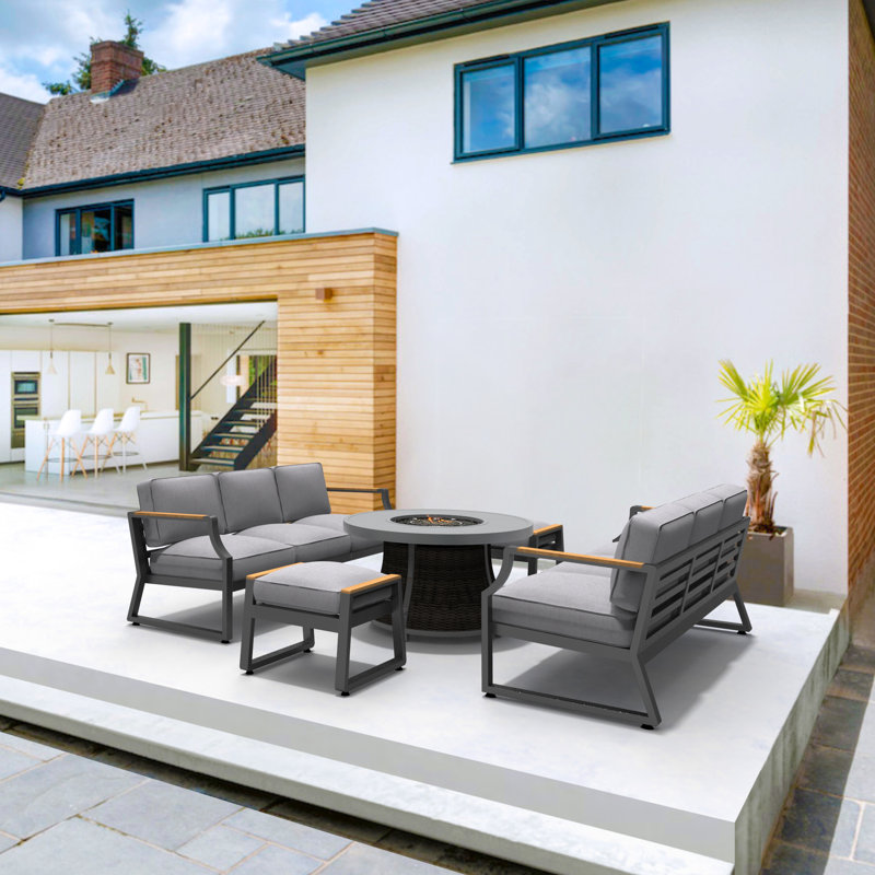 Areefa 8 - Person Patio Conversation Set with Cushions, Black