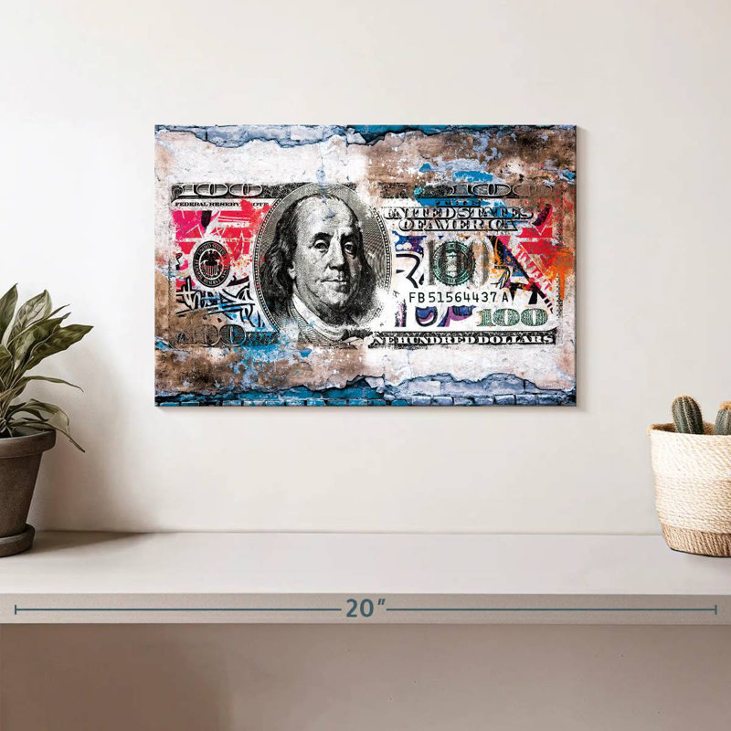 Brickwork Benjamin Dollar Bill, 8" H x 12" W
