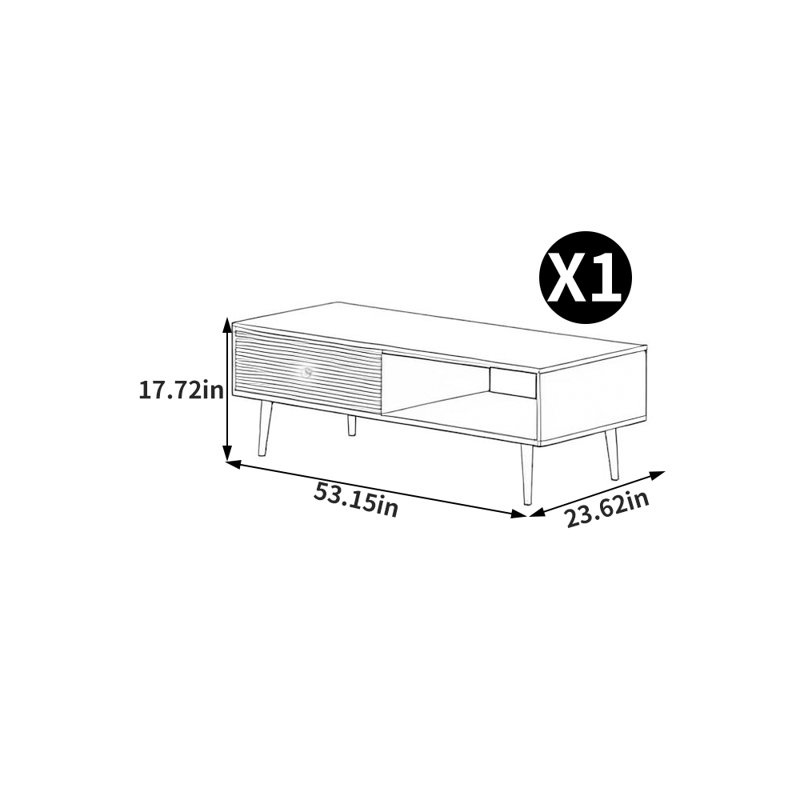 Table basse luxueuse de style américain, Burlywood, H 17,72 po x L 53,15 po x l 23,62 po