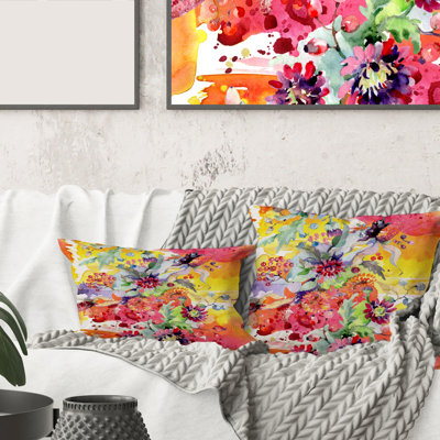 Vibrant Wild Spring Leaves And Wildflowers Floral Pillow