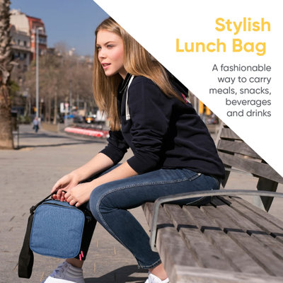 Sac à lunch isotherme avec contenants, boîte à lunch doublée thermique, contenants réutilisables résistants aux fuites pour le travail, les voyages et la plage, petit sac à lunch bleu denim avec sangle réglable, facile à nettoyer