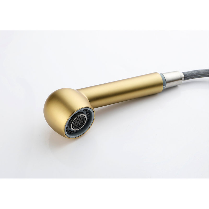 Brushed Gold Single Handle Kitchen Sink Faucet With Pull-Out - 360Turnable, Dual Water Output Settings For Diverse Needs, Rust & Corrosion Finish, Simple Style, Stainless Steel Fixture Pull Down In