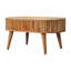 Table basse à rayures en bois, 2 tiroirs, pieds nordiques, brun clair