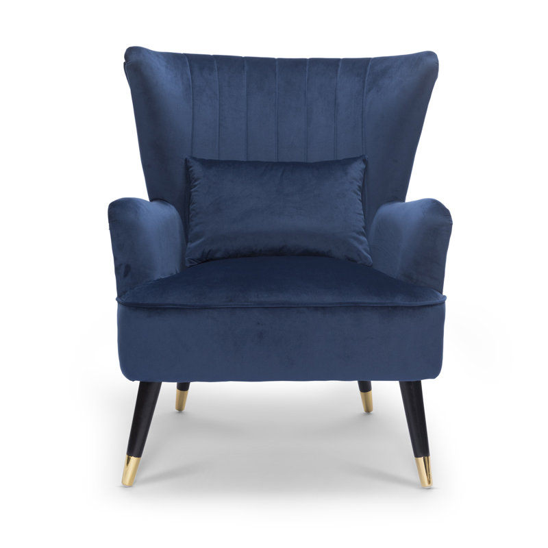 Nettey Upholstered Wingback Chair, Velvet, Blue