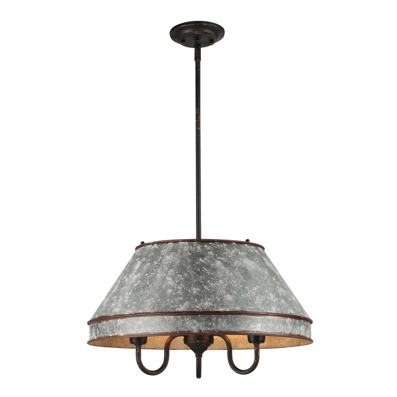 Luminaire suspendu 3 lumières Emmalea en fer noir antique avec acier galvanisé