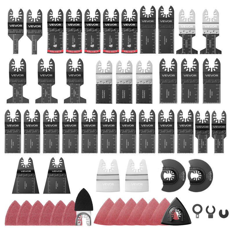 Ensemble de 160 lames de scie oscillantes et ensemble de ponçage - 36 pales multi-outils universelles avec 2 grattoirs, 2 tampons de ponçage et 120 papiers de verre, 11 pales multi-outils oscillantes pour le bois, le plastique et le métal