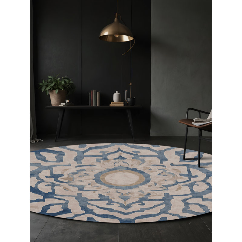 Machine Washable Gray Area Rug, Round 4'