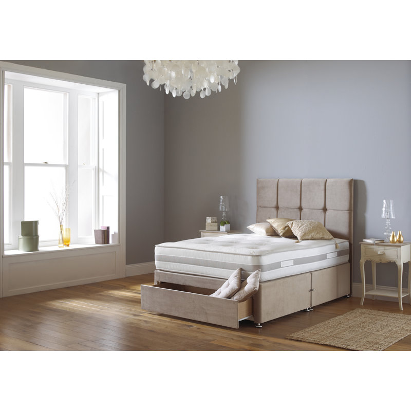 Aspelare Pocketsprung Divan Bed Set, Small Single, Mink Plush Velvet, 2 Drawers