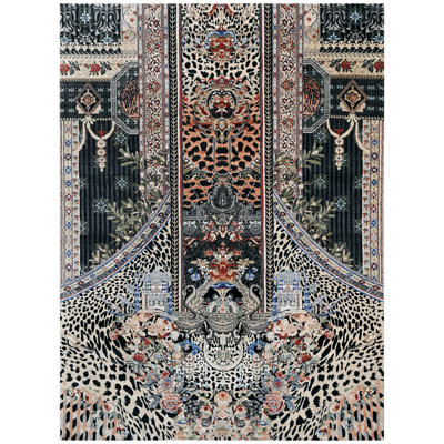 High-Quality Hand-Knotted Black And Multi Area Rug