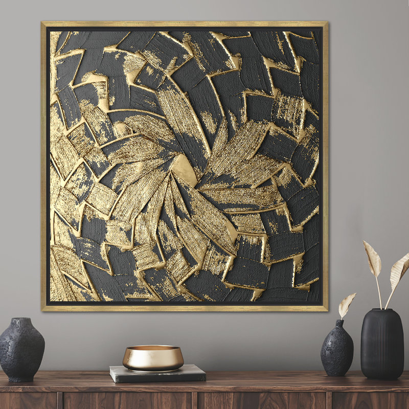 Modern Abstract Wall Art - Trendy Contemporary Canvas Poster, 20 cm H x 20 cm W, Framed Print without Mat, Gold