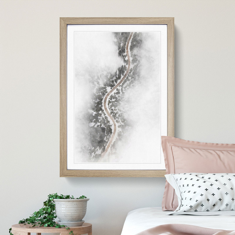 Road Through a Winter Forest - Picture Frame Graphic Art Print, 63cm H x 45cm W x 2cm D, Oak Framed