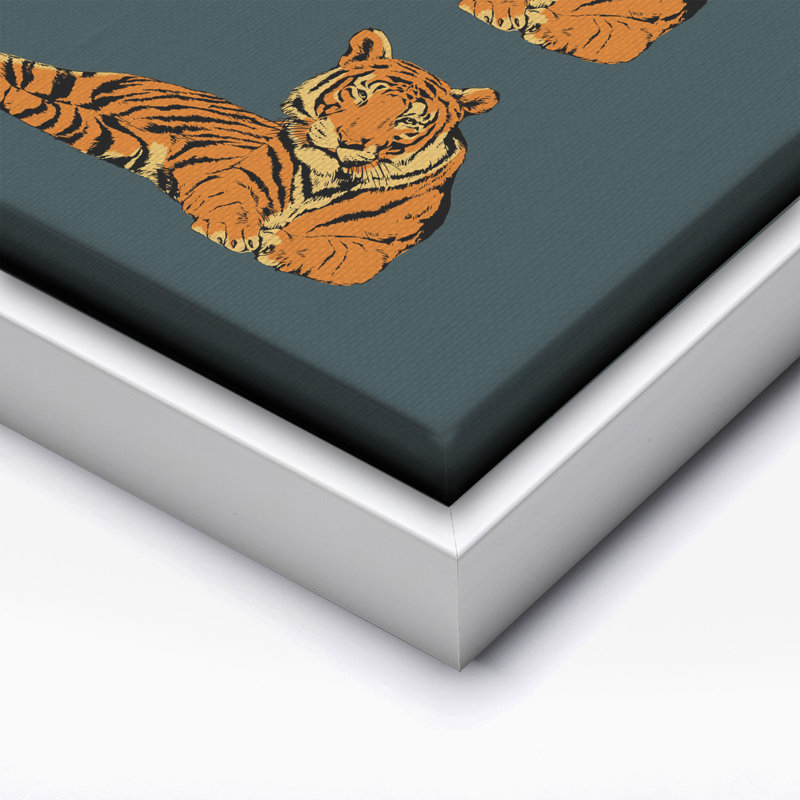 Tigre couché n ° 3, Canvas, 12"H x 16"W, White Framed