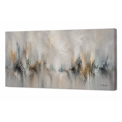 «Blue» gris et doré, horizon abstrait, art mural sur toile panoramique