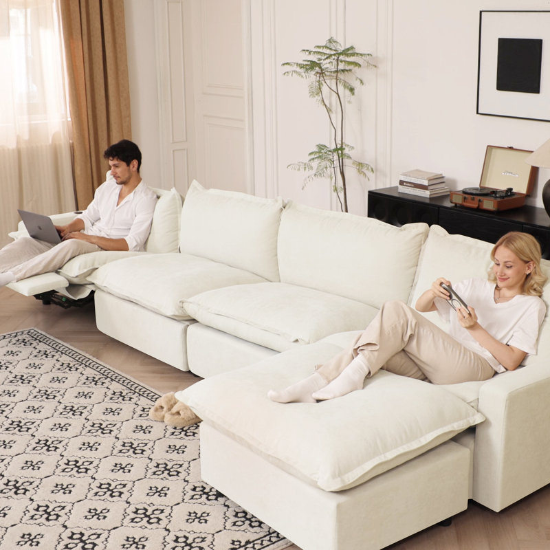 Moncada 5-Piece Modular Linen L-Shaped Power Reclining Sectional With Zero-Gravity And Heated Seats, Beige Linen