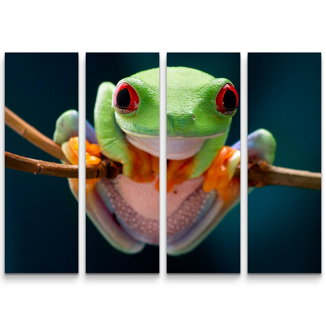 4-tlg. Leinwandbilder-Set Frosch mit roten Augen