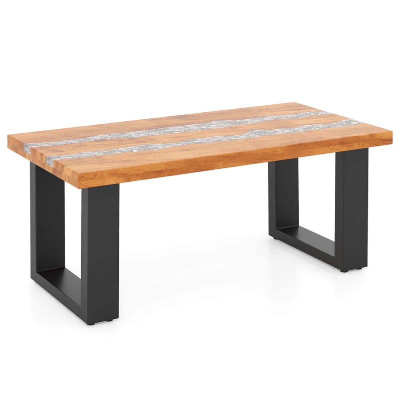 Teak Wood Patio Table With  River Feel Epoxy Tabletop Indoor Outdoor Side Table